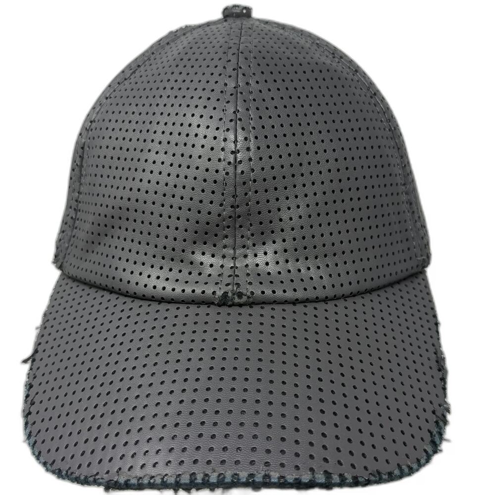 D&Y Baseball Cap Gray One Size Perforated Faux Leather Distressed Slideback Hat